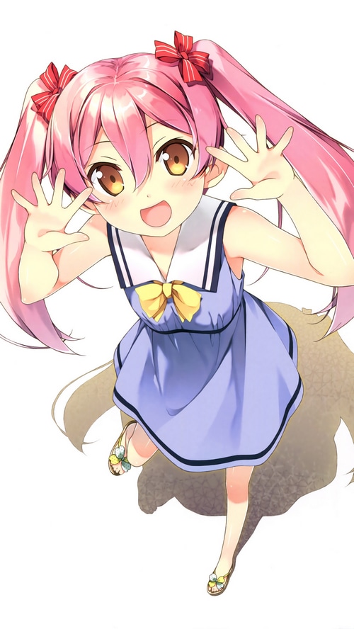 Anime girl with pink twintails and orange eyes