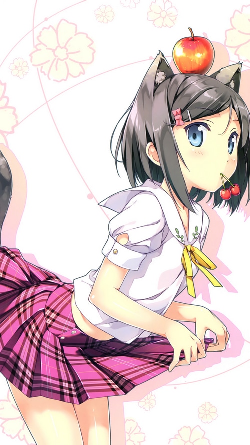 Tsutsukakushi Tsukiko with an apple and cherries
