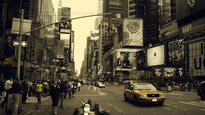 Yellow taxi in Times Square, New York City
