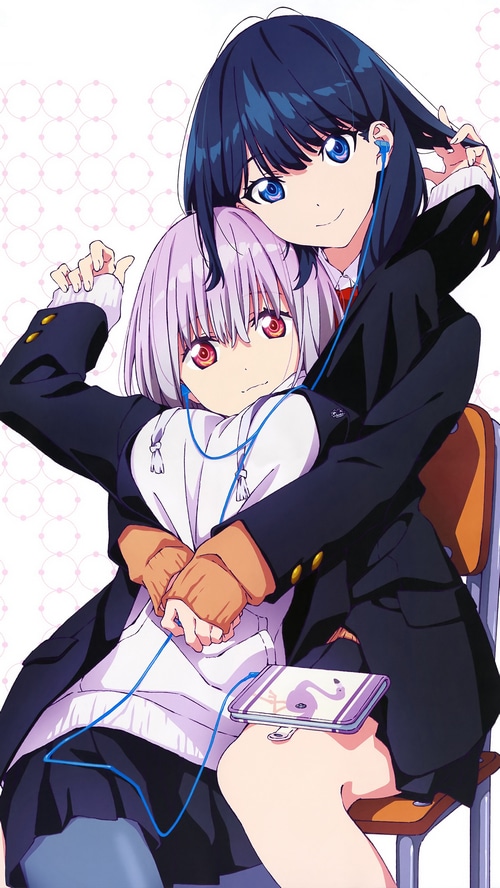 Shinjou Akane and Takarada Rikka hugging