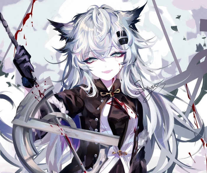 Lappland from Arknights with blood splatters