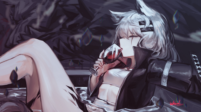 Lappland from Arknights drinking wine