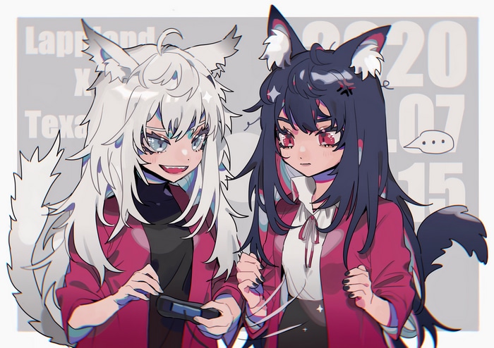 Texas and Lappland from Arknights playing a game