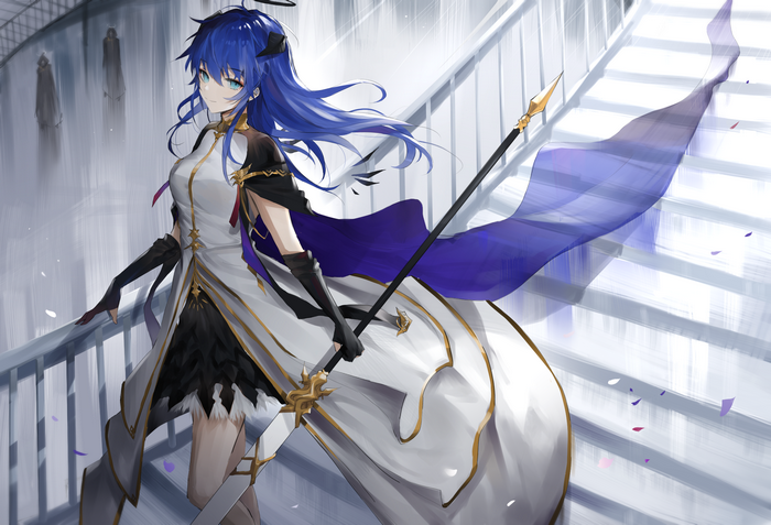 Mostima from Arknights holding a staff