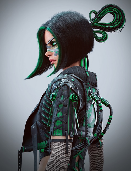 Futuristic woman with green accents