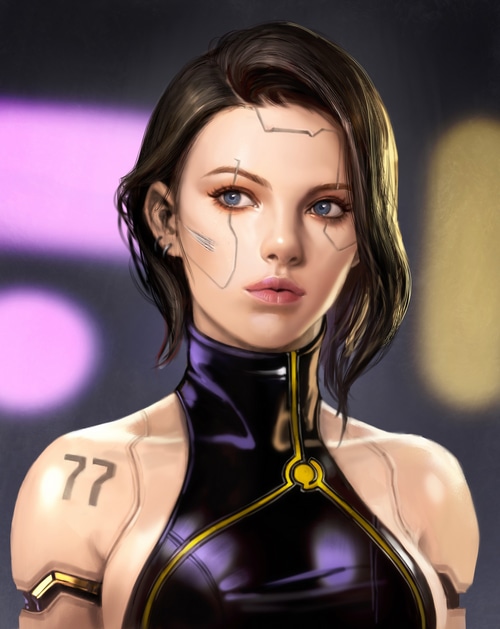 Cyberpunk 2077 artwork of a futuristic woman