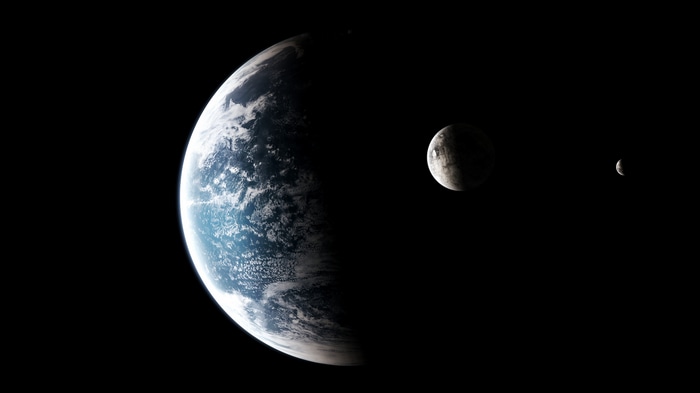 4K Earth and moons in space