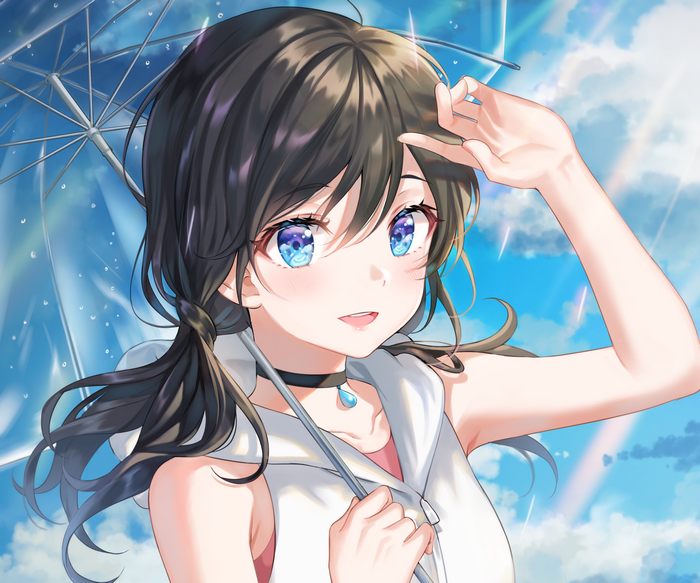 Hina Amano holding an umbrella in the rain