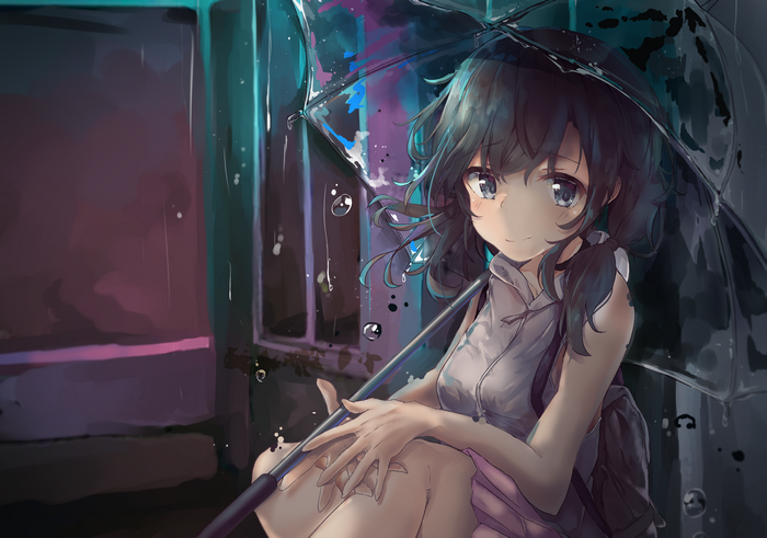 Hina Amano holding an umbrella in the rain