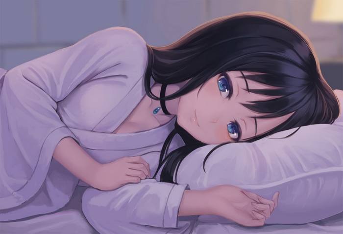 Hina Amano from Tenki no Ko lying on a pillow
