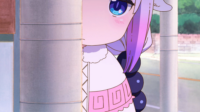 Kanna Kamui peeking from behind a pillar