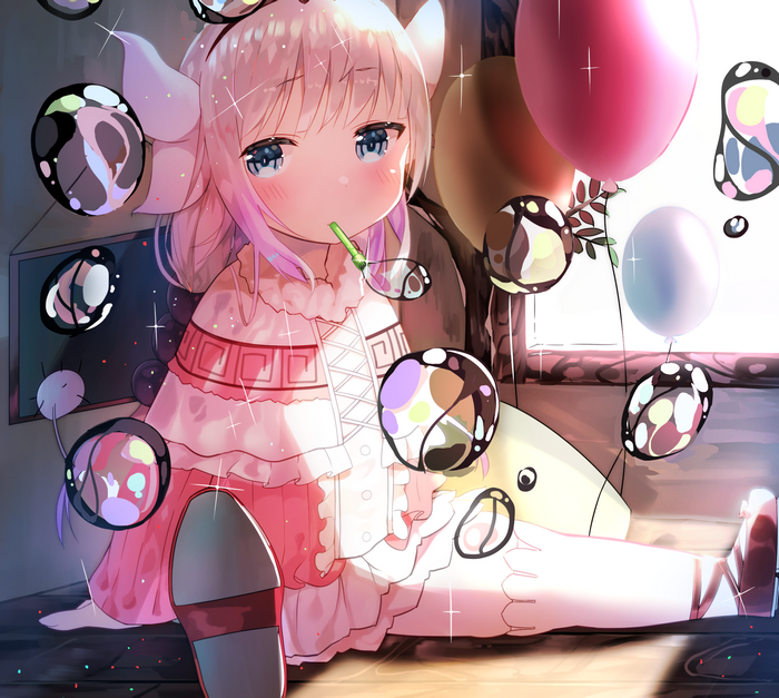 Kanna Kamui with Balloons and Bubbles