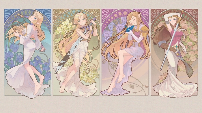 The Legend of Zelda: Four Zeldas in Art Nouveau Style
