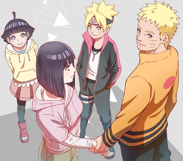 Naruto, Hinata, Boruto, and Himawari family portrait