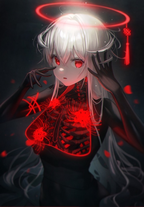 Anime girl with white hair and red eyes