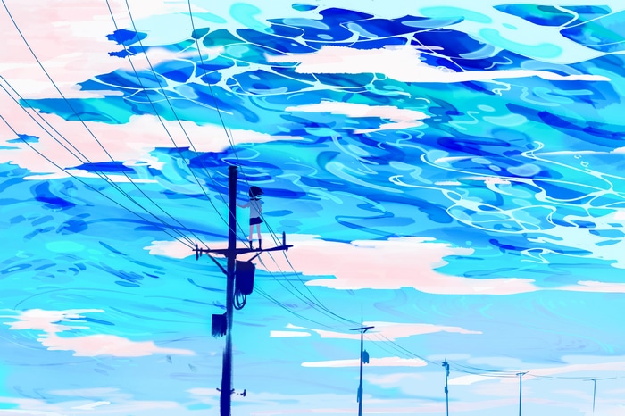 4K Cyan Skyscape with Power Lines