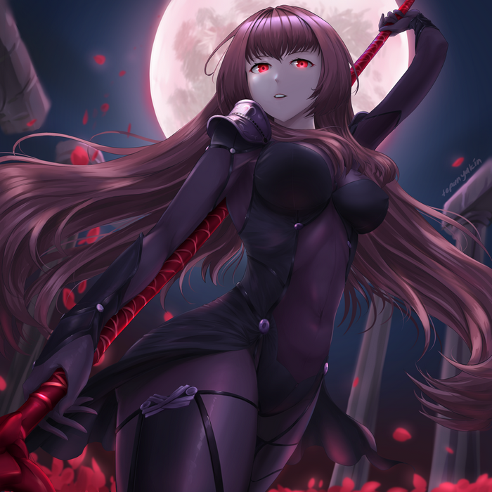 Scathach from Fate/Grand Order with red eyes