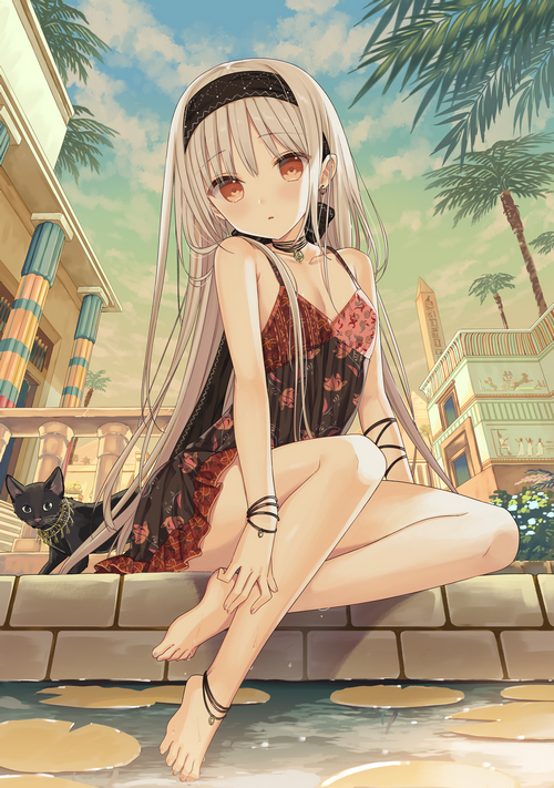 Yuuki Rika in Egypt with a Black Cat