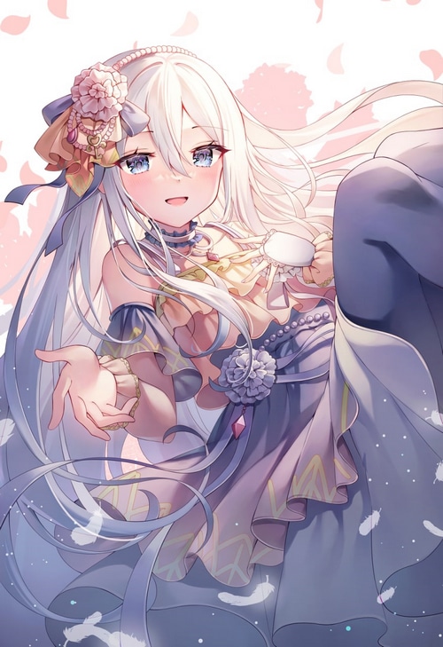 Anime girl with white hair and blue eyes