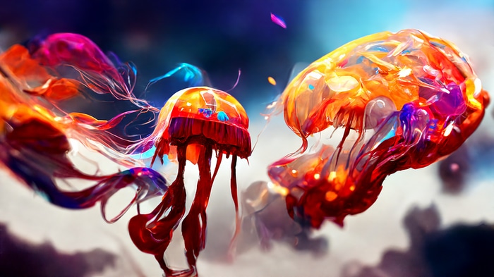 4K colorful jellyfish in abstract background