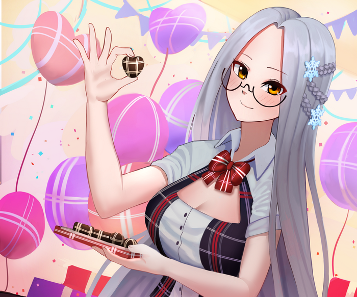 Azur Lane girl with heart chocolates and balloons