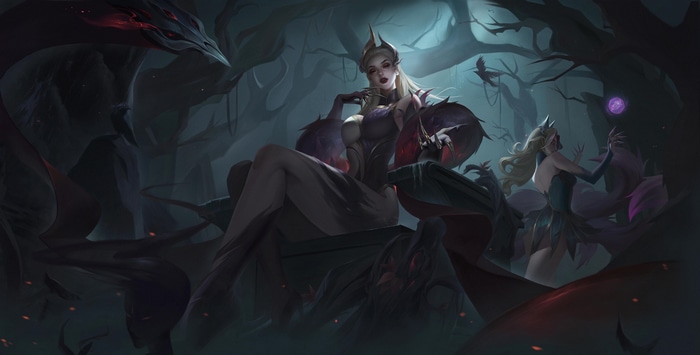 Evelynn and her companion in a dark forest