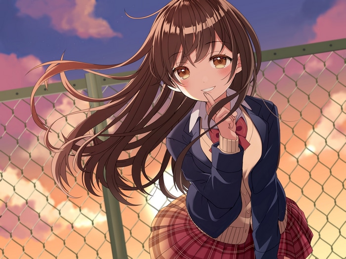 Anime girl in school uniform smiling