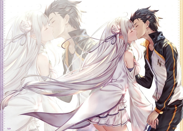 Emilia and Subaru kissing in Re:Zero