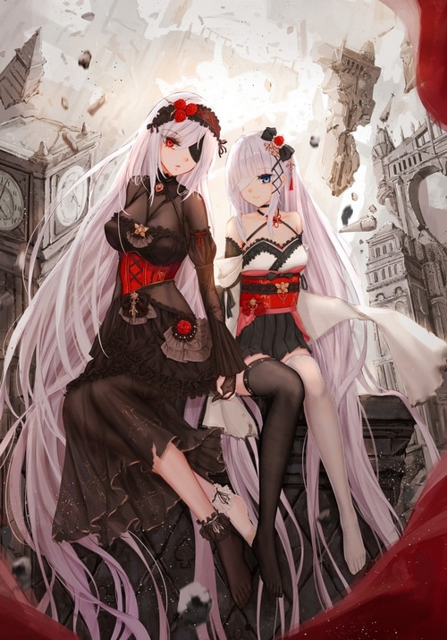 Two anime girls in gothic lolita fashion
