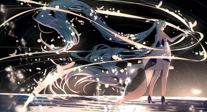 Hatsune Miku in a white dress with blue accents