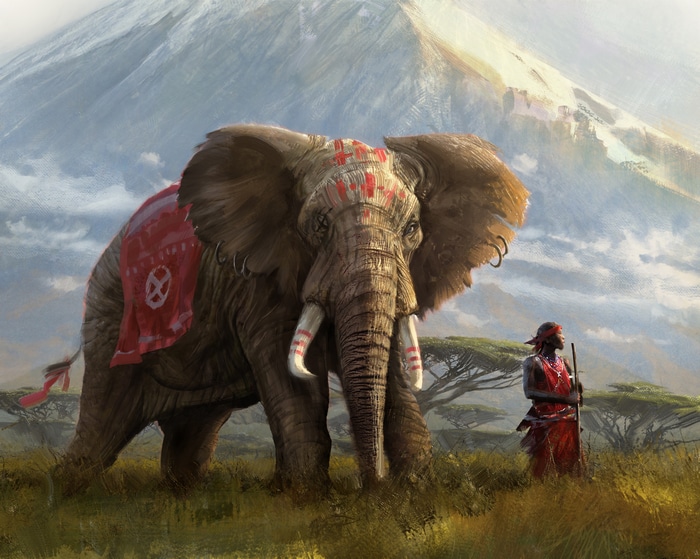 Quentin Mabille's elephant and Maasai warrior in Africa