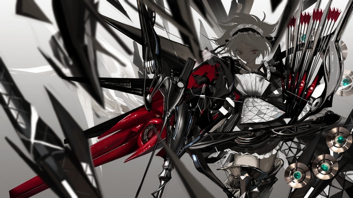 Anime girl with bow and arrows, mechanical design