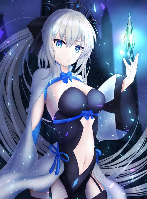 Morgan le Fay from Fate/Grand Order holding a crystal