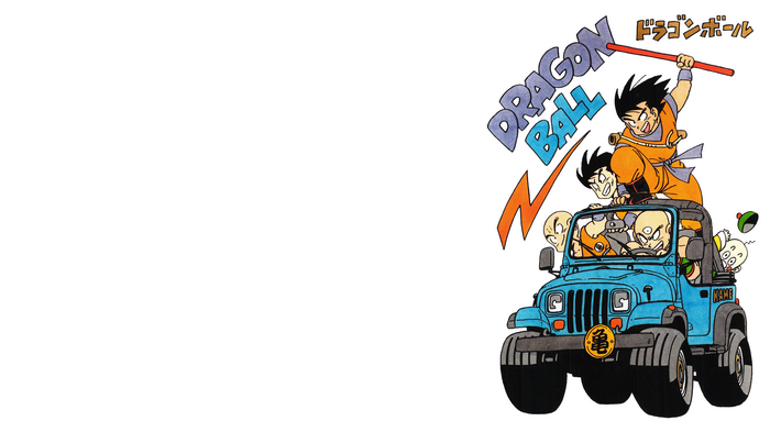 Dragon Ball characters riding in a jeep