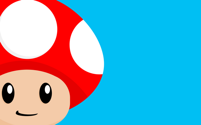 Toad from Super Mario on a blue background