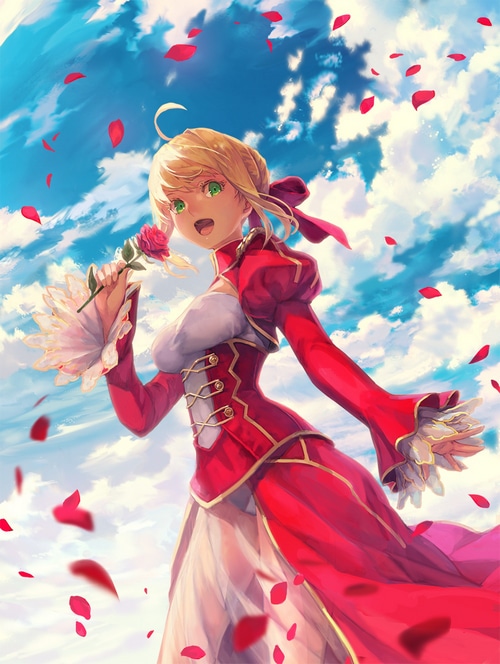 Nero Claudius from Fate series holding a rose