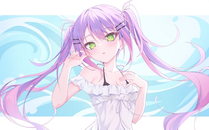 4K Tokoyami Towa in a white dress with purple twintails