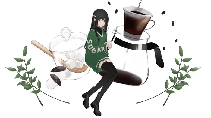 4K anime girl with coffee and sugar