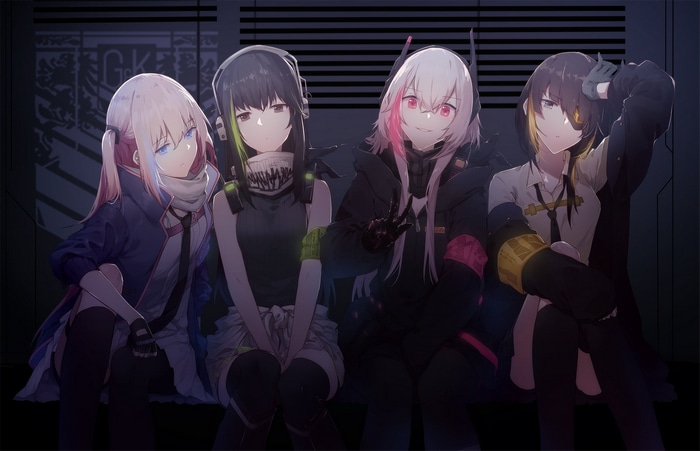 Girls Frontline characters M4A1, M4 SOPMOD II, M16A1, and ST AR-15