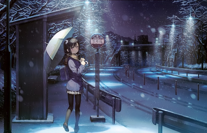 4K Snow at a Bus Stop with Shizuku