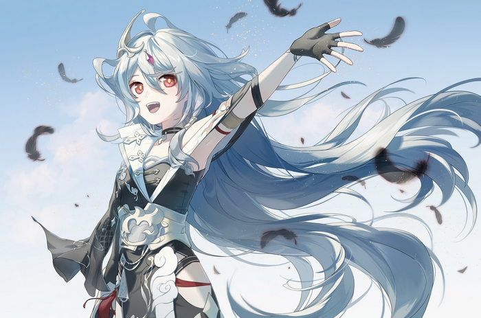 Fu Hua as Herrscher of Sentience with silver hair and red eyes