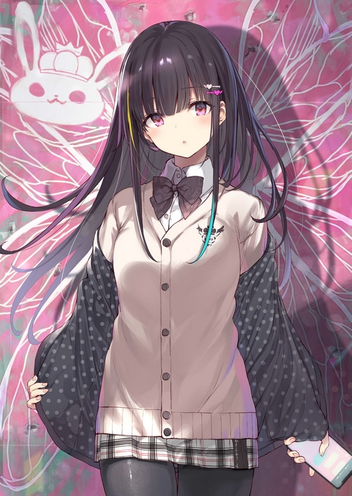 Anime girl in school uniform with bunny background
