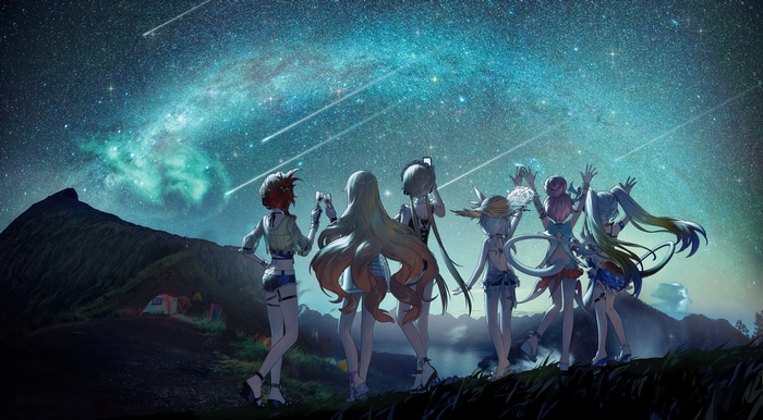 Honkai Impact 3rd characters under a starry night