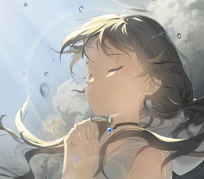 Hina Amano from Tenki no Ko praying in the rain