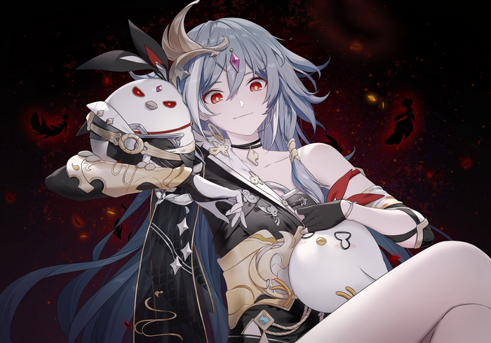 Herrscher of Sentience holding plush toys