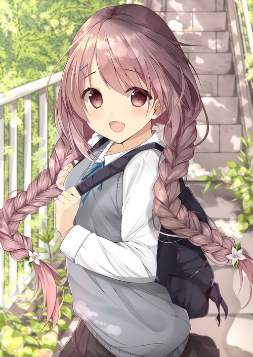 4K anime girl with braids and school uniform