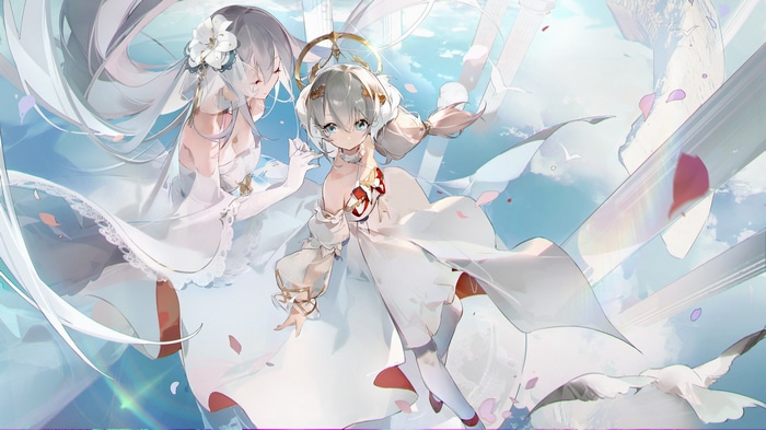 4K artwork of two anime girls in white dresses
