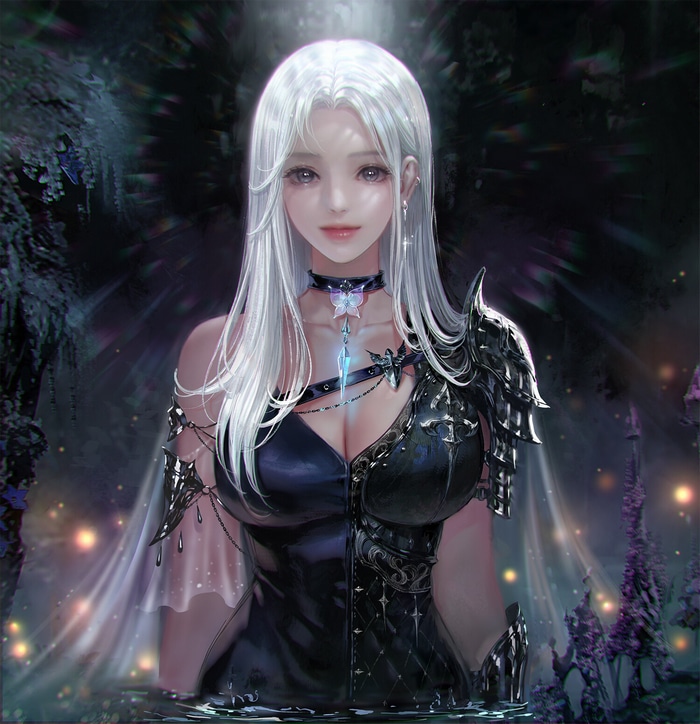 Fantasy art of Nessi with silver hair and black clothing