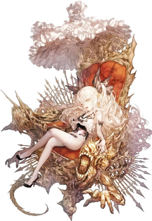 Girl with blonde hair on a throne