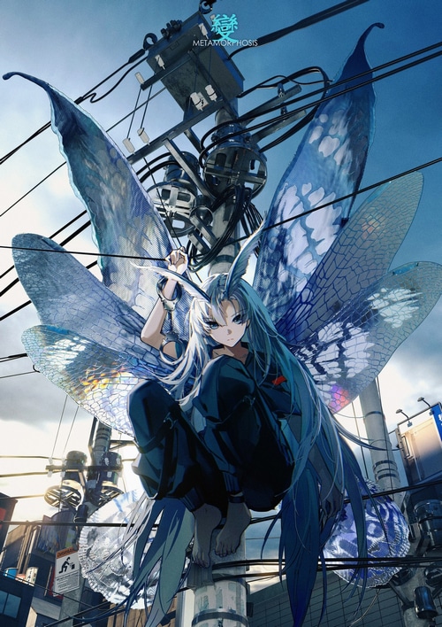 Original Character with Butterfly Wings on Utility Pole